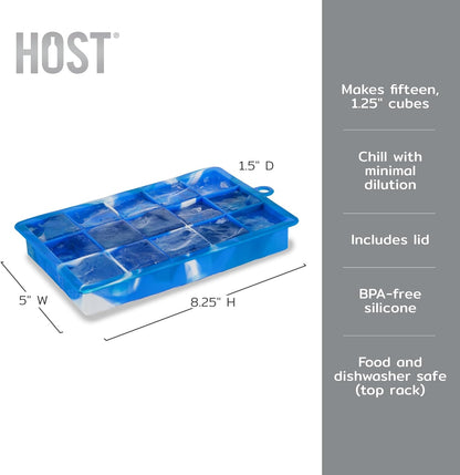 Host Ice Cube Tray, Makes Four 5-Inch Long Cubes, Durable Silicone Trays with Easy Release Design, Perfect for Water Bottles and Highball Glasses, Home Bar Accessories, Set of 1, Marble