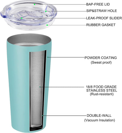 VEGOND 20oz Tumbler Bulk with Lid and Straw 1 Pack, Stainless Steel Vacuum Insulated Tumbler, Double Wall Coffee Cup Travel Mug, River Green