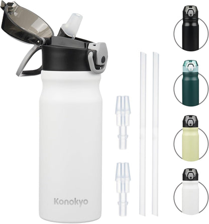 Konokyo 18 oz Insulated Water Bottle with Straw Lid, Stainless Steel Vacuum Sports Water Bottle, Leak-Proof Reusable Metal Flask with Carry Loop, BPA-Free Travel Bottle for Gym, School, Office
