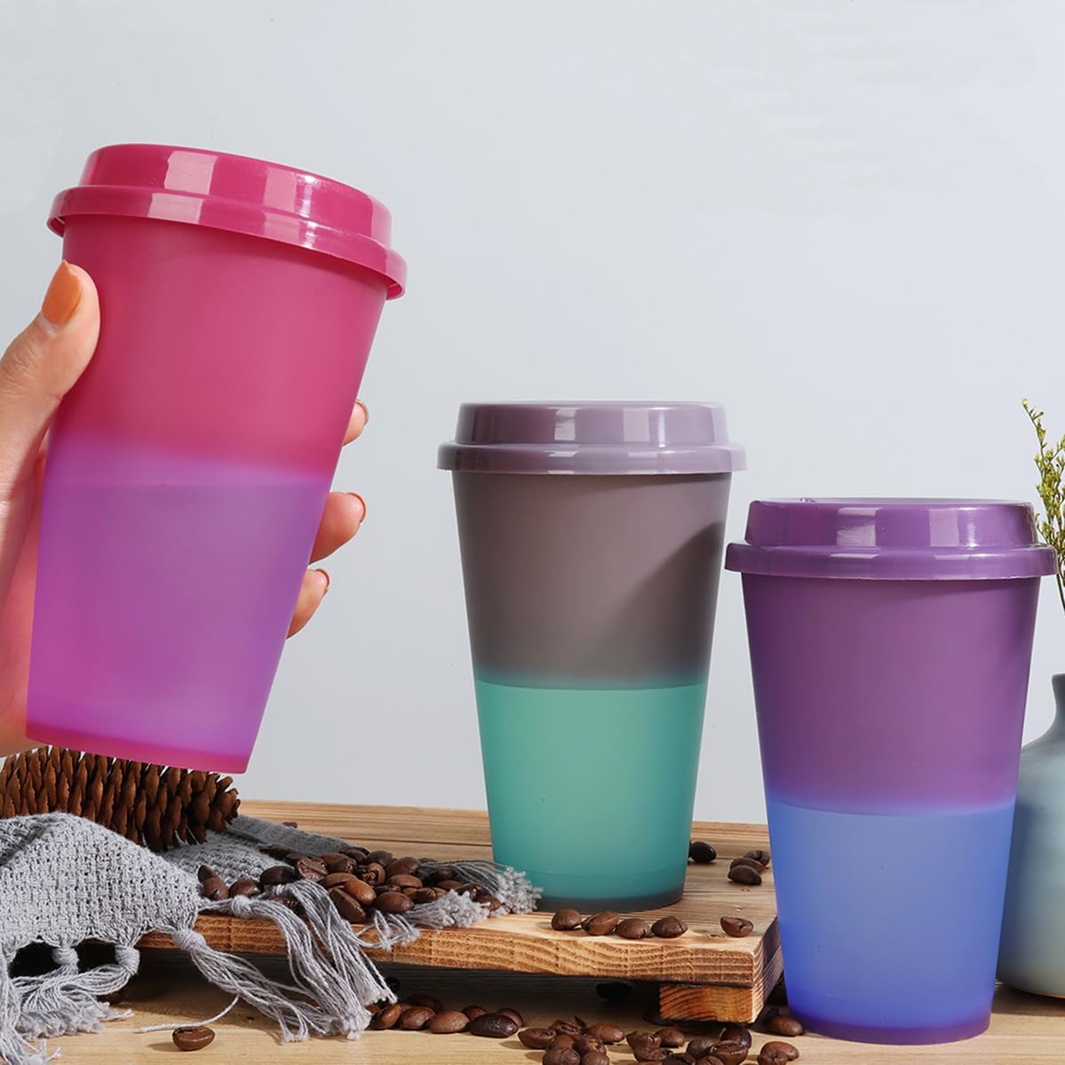 Color Changing Cups, 5 Pack 24oz Plastic Tumblers, Reusable Iced Coffee & Smoothie Cups with Lids and Straws for Parties and Travel