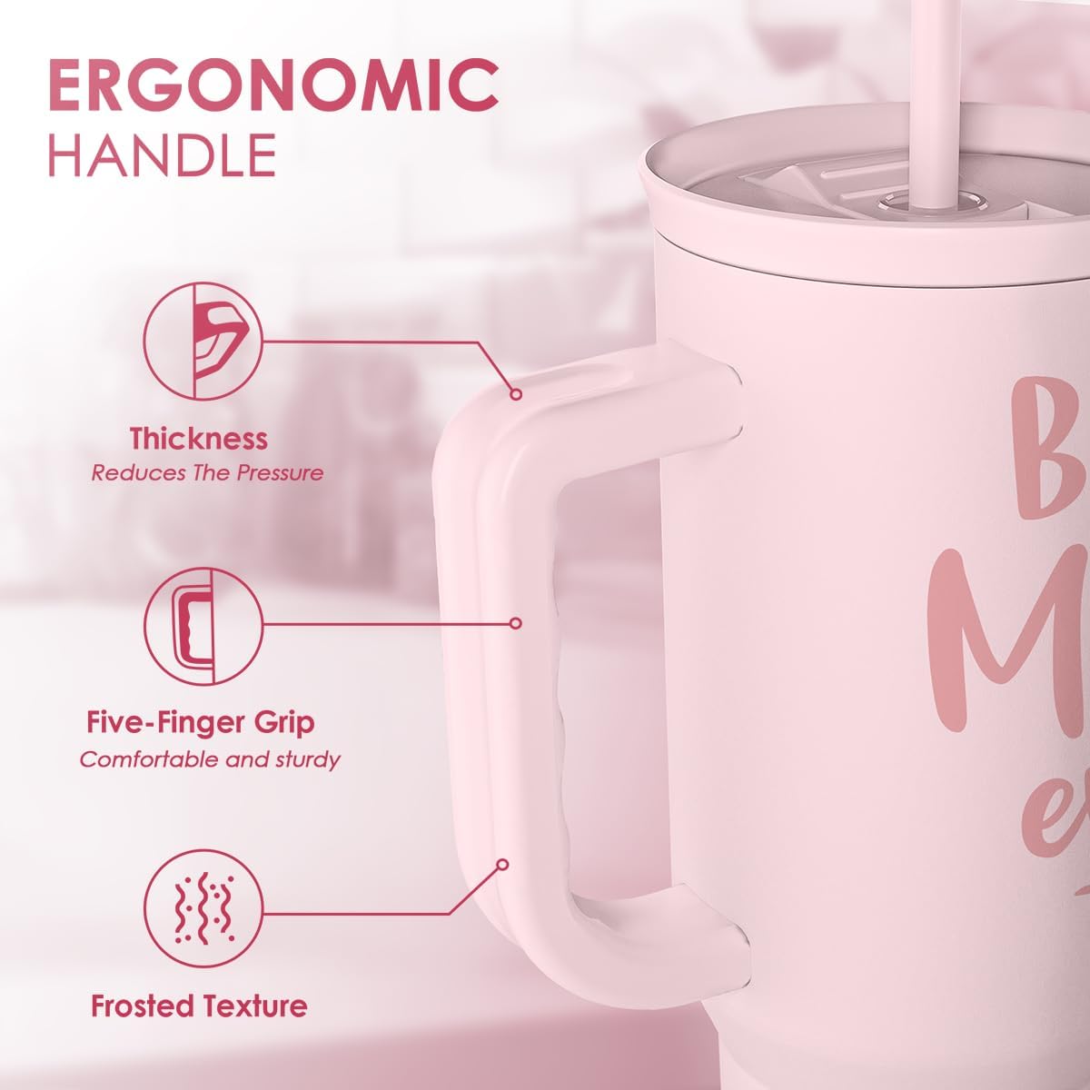 Floral Tumbler with Handle 40oz, Stainless Steel Insulated Tumblers Coffee Travel Mug Cup with Straw, Flower Coffee Cup Gifts for Women Girls, Gift for Her on Christmas Birthday Mothers Day