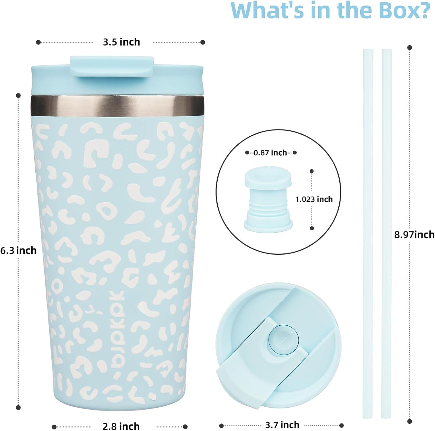 BJPKPK 22oz Insulated Tumbler With lid And Straw Stainless Steel Tumblers Travel Coffee Mug Reusable Thermal Cup,Sky