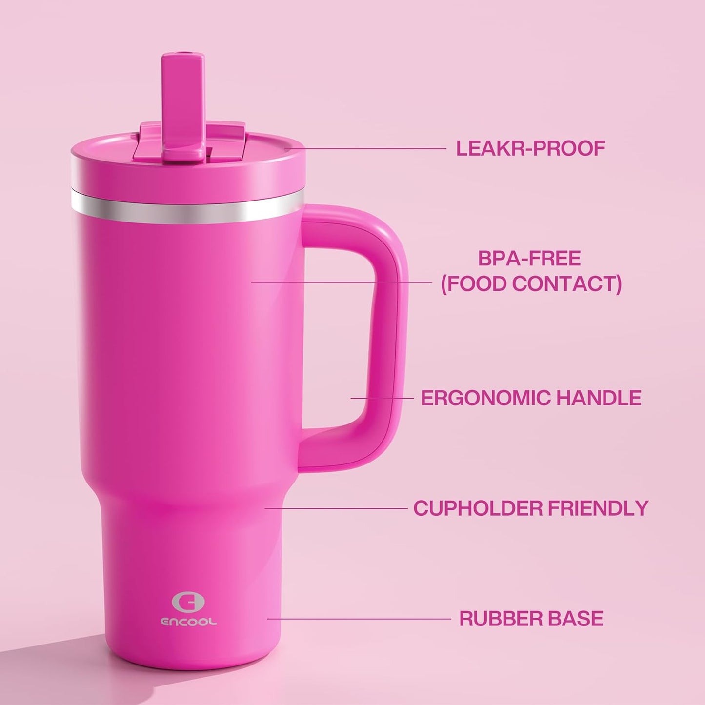 40 oz Tumbler with Handle and Straw: Stainless Steel Insulated Tumbler Keeps Cold for 24 Hours, Leakproof Travel Cup Fits in Cup Holder and BPA-Free, Cotton Candy