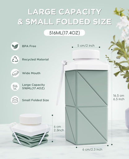 Collapsible Water Bottles 17.4oz(516ML), 2nd Generation Leakproof BPA-Free Travel Water Bottle,Lightweight Reusable Water bottle, Portable for Travel Cycling Gym Sports,Champagne White, 1 Pack