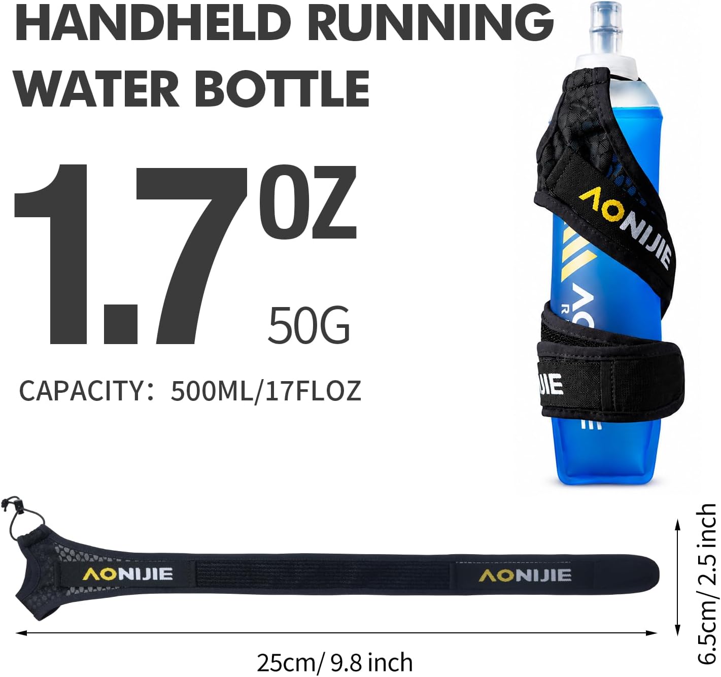 AONIJIE Handheld Water Bottle for Running, 500ml Soft Flask with Adjustable Grip-Free Strap, Lightweight BPA-Free Hydration Flask for Marathon, Running & Walking