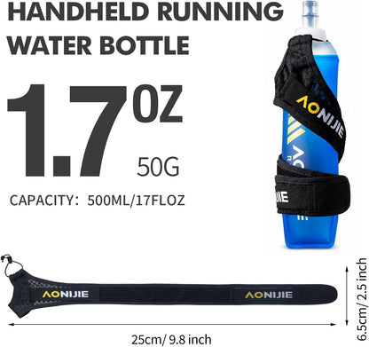 AONIJIE Handheld Water Bottle for Running, 500ml Soft Flask with Adjustable Grip-Free Strap, Lightweight BPA-Free Hydration Flask for Marathon, Running & Walking