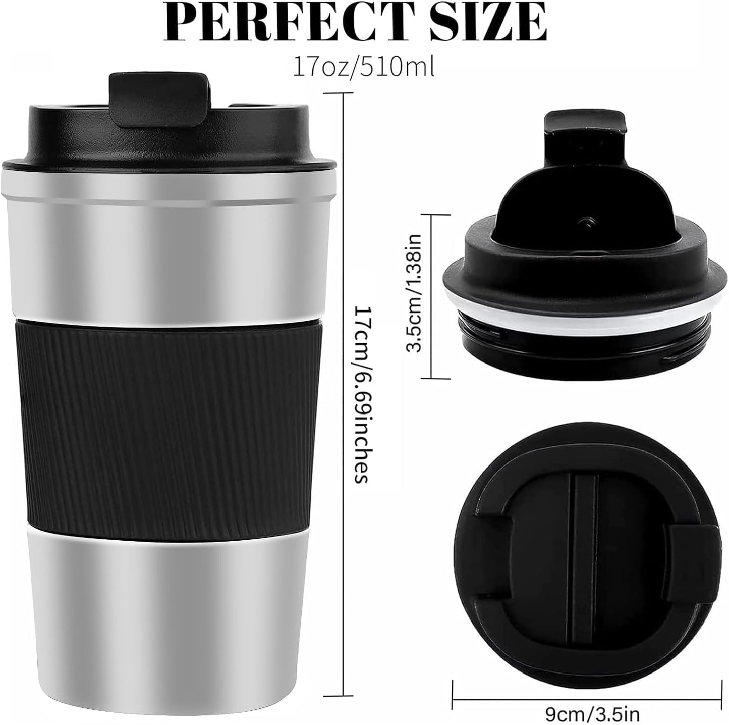 YINBAOGE Insulated Travel Coffee Mug, Spill & Leak Proof, Portable To Go Camping Stainless Steel Coffee Tumbler, Reusable Thermal Coffee Cup with Lid for Hot & Cold Drinks (Black, 12 OZ)