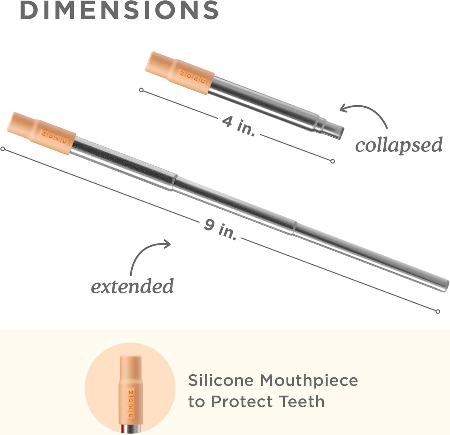ZOKU Reusable Metal Straw with Case for Travel, Teal - Collapsible Stainless Steel Drinking Straw with Silicone Tip and Cleaner Brush, Ideal for Key Chains, Pockets, Purses