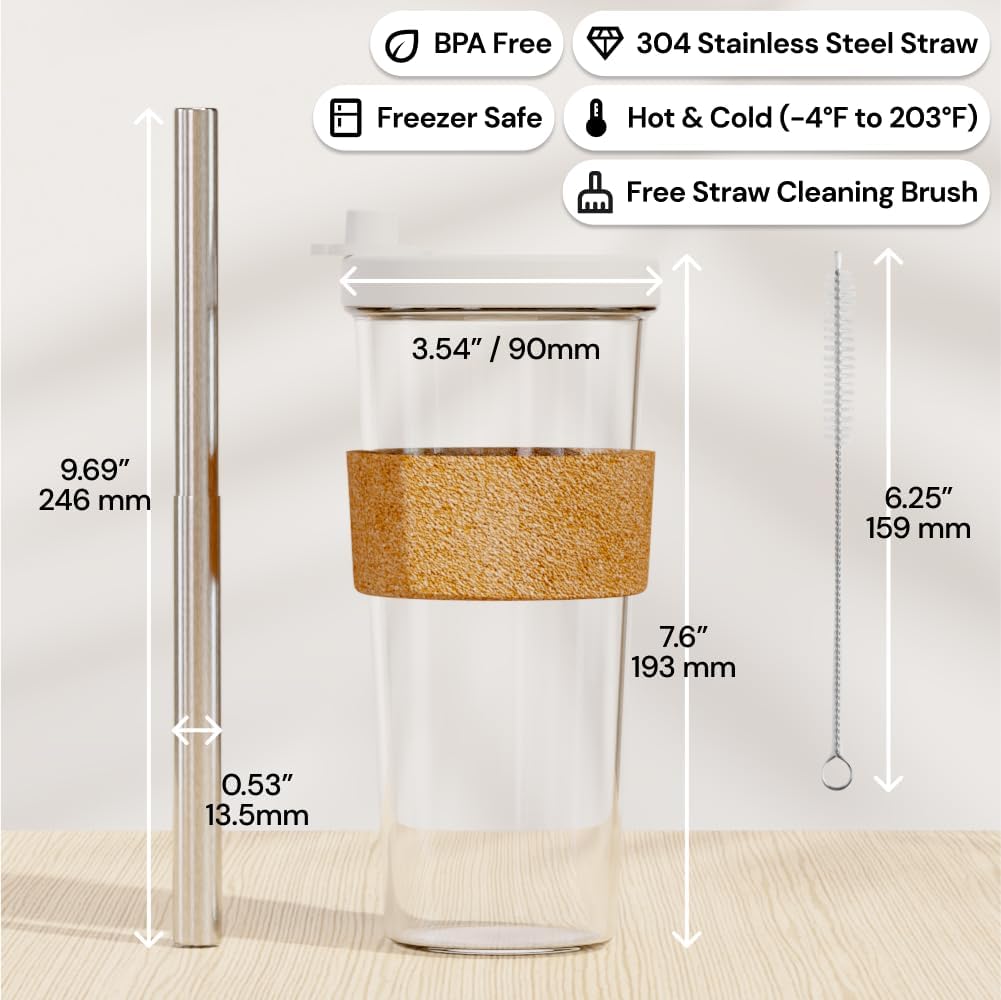 Dodoko Sage Green 24 oz Reusable Boba Cup and Straw Bubble Tea Cup with Wide Lid and Straw