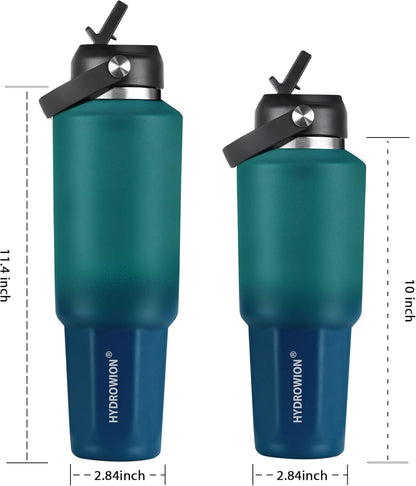 HYDROWION 32oz Stainless Steel Water Bottle(Cold for 48 Hrs, Hot for 24 Hrs),Double Wall Vacuum Insulated Water Bottle with Straw Lid, Spout Lid and Flex Cap, Fit in Any Car Cup Holder,Black