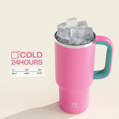 40 oz Tumbler with Handle and Straw: Stainless Steel Insulated Tumbler Keeps Cold for 24 Hours, Leakproof Travel Cup Fits in Cup Holder and BPA-Free, Cotton Candy