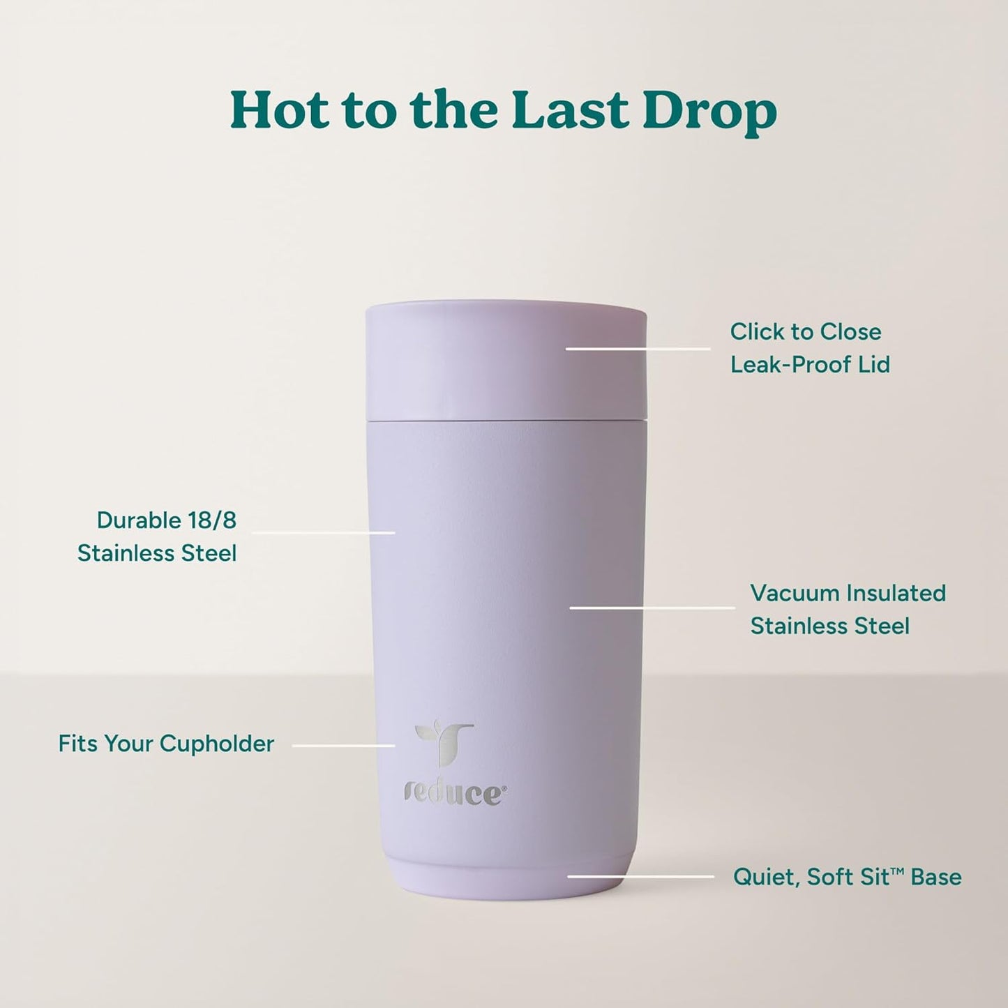REDUCE Perk 10oz Insulated Coffee Tumbler – Leak-Proof with Lockable Lid and Vacuum Insulation–Durable Stainless Steel–Fits Car Cup Holders–One-Handed Travel Mug in Sand Leopard Print-Gentle Lavender