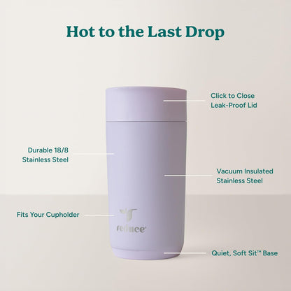 REDUCE Perk 10oz Insulated Coffee Tumbler – Leak-Proof with Lockable Lid and Vacuum Insulation–Durable Stainless Steel–Fits Car Cup Holders–One-Handed Travel Mug in Sand Leopard Print-Gentle Lavender