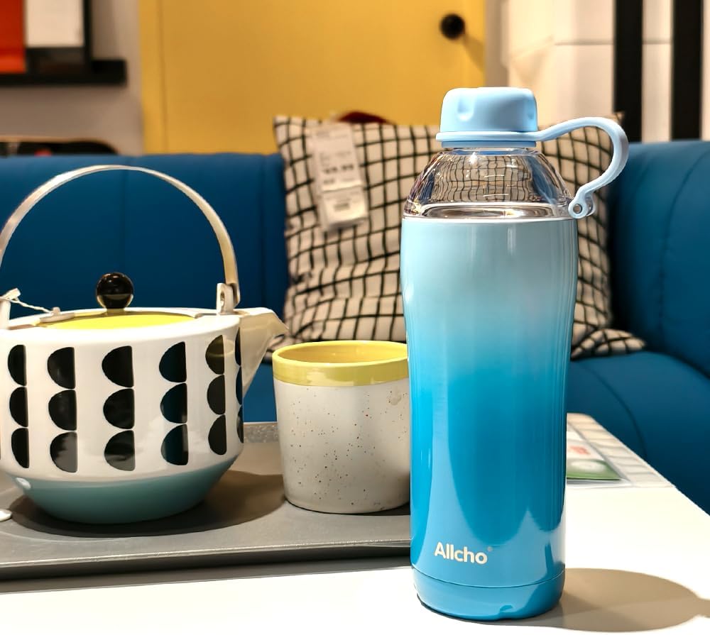 Allcho Insulated Water Bottle for Women, 18oz Stainless Steel Leak Proof Tumbler with 2 Lids, BPA-Free Tritan Chug & Straw Lid, Double Wall Vacuum Flask