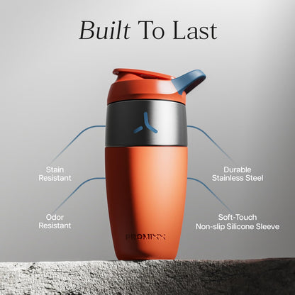 Promixx Pursuit Stainless Steel Shaker Bottle - 26oz Lightweight Metal Protein Mixer with Snap-Fit Agitator for Smooth Shakes - Leak-Proof Gym Shaker Cup for Fitness & Travel - Midnight Blue