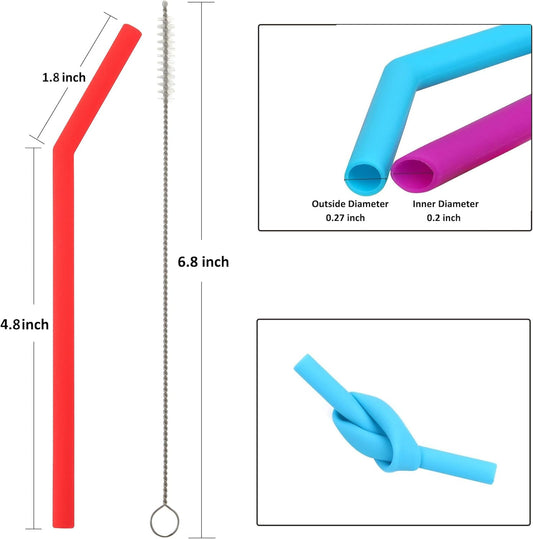 Reusable Silicone Straws for Toddlers & Kids - 12 pcs Flexible Short Drink 6.6" Straws for 6-10 oz Yeti/Rtic/Ozark Tumblers & 4 Cleaning Brushes - BPA free, Eco-friendly,no Rubber Tast