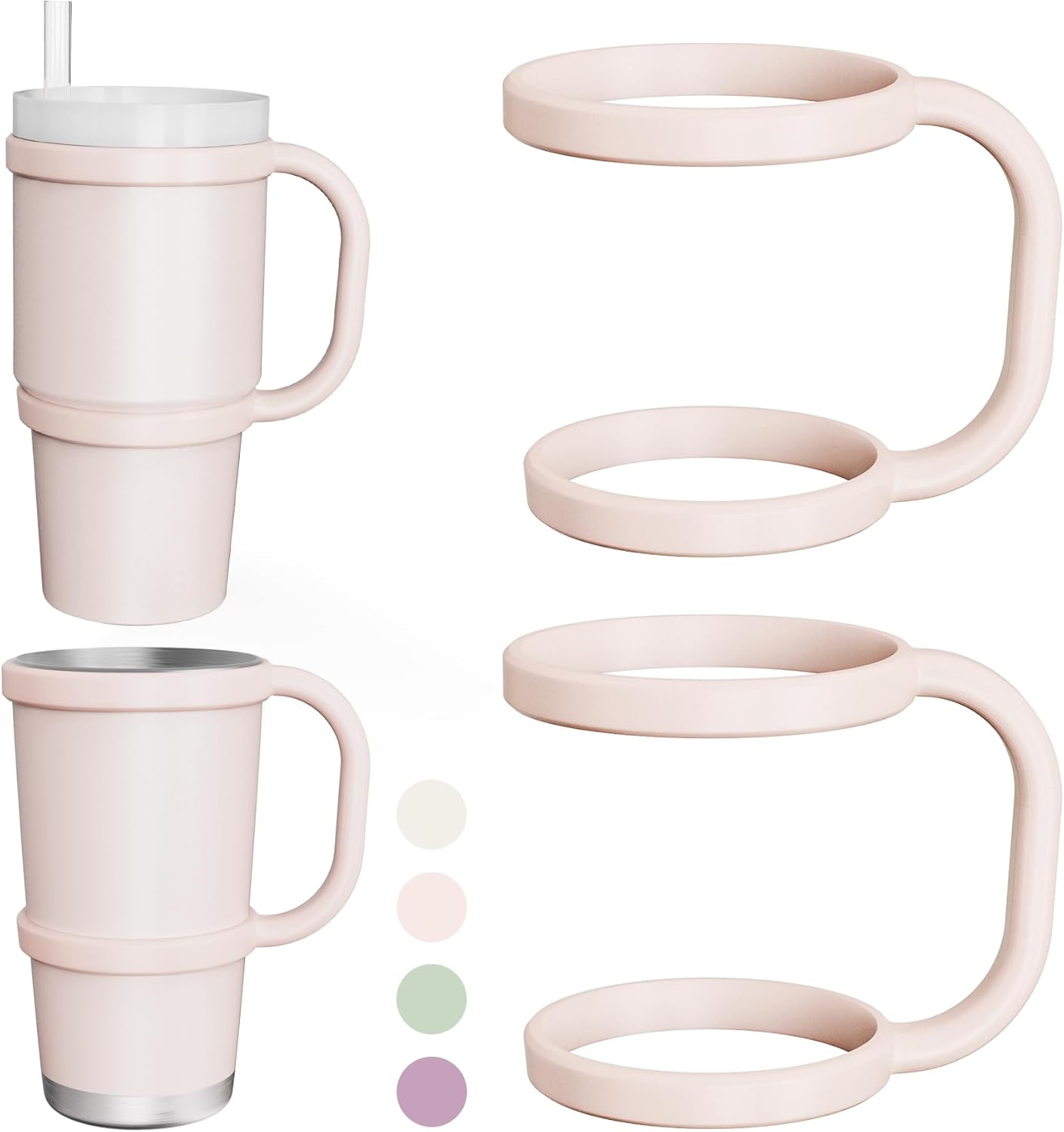 NiHome Tumbler Handles Compatible with 20oz Stanley Quencher 20oz YETI Rambler Tumblers, Silicone Tumbler Handles for Home Travel Outdoors Daily Use, BPA-Free and Dishwasher Safe (Cream)