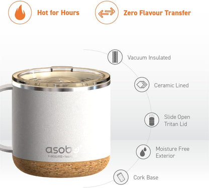 asobu Ultimate Ceramic Travel Mug, 12oz Insulated Stainless Steel Coffee Cup with Handle & Splash-Resistant Lid, Ceramic Lined for Pure Taste, BPA-Free, Double-Wall Vacuum for Hot Drinks
