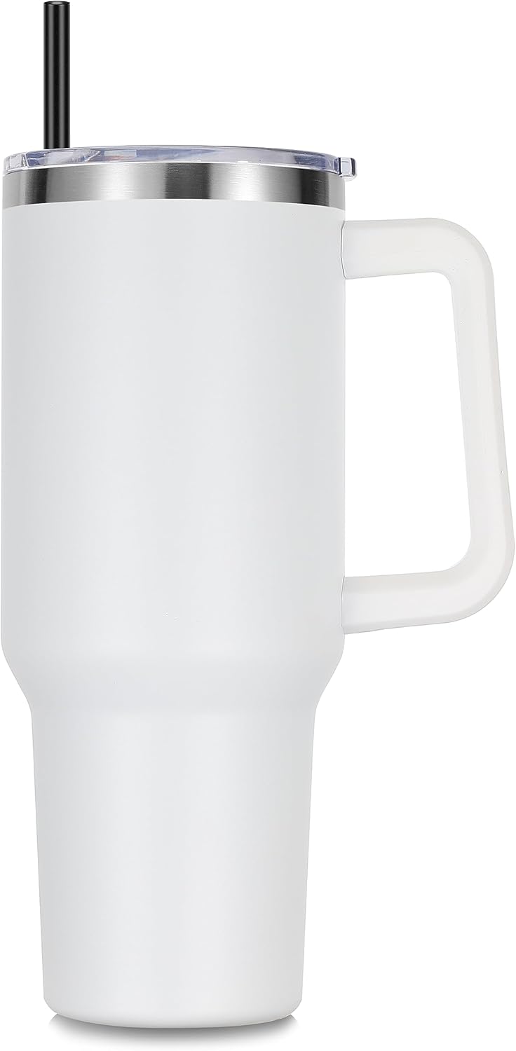 DOMICARE 40 oz Tumbler with Handle and Straw, Stainless Steel Tumbler with Lid and Straw, Reusable Vacuum Insulated Cup, Travel Coffee Mug, Blue, 1Pack