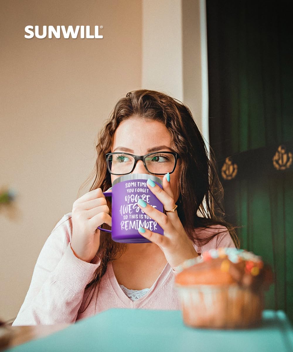 SUNWILL Travel Coffee Mug with Lid, Insulated Tumbler with Handle, 14 oz Stainless Steel Cup for Ice, Water, Tea, Rose Gold