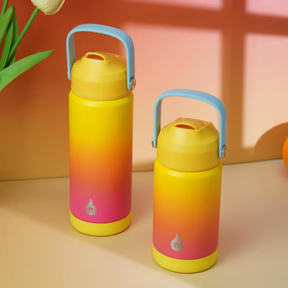 BJPKPK Insulated Water Bottle with Straw Lid, 18oz Thermo Water Bottles with Soft Nozzle, Flex Handle & Non-slip Boot, BPA Free Leak Proof Stainless Steel Metal Thermo, Tumblers, Cups,Sea Salt