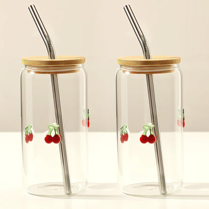 Honeydak 2 Pcs Icon Juice Glass Tumbler with Lid & Straw - 18 oz Cloud and Sun Icon Can Shape Glass Cups Coffee Juice Beer Soda Drinking Cup for Summer Halloween Christmas Party Supplies Gift