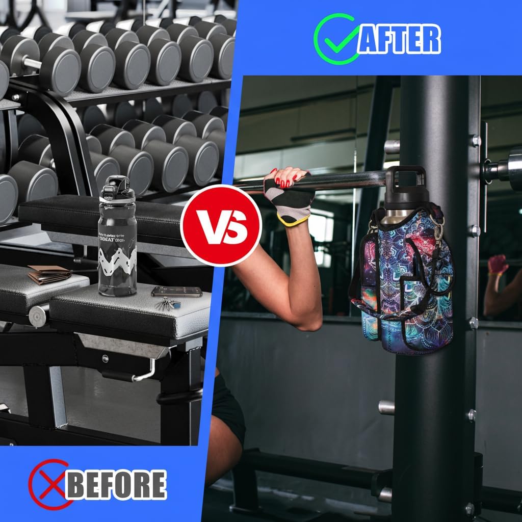 icolor Magnetic Gym Bag Water Bottle Carrier Holder with Phone Pockets & Shoulder Strap,Gym Magnetic Bag 5 Built-in Magnets Gym Accessories Organizer Sling Bottle Bag Pouch Sleeve