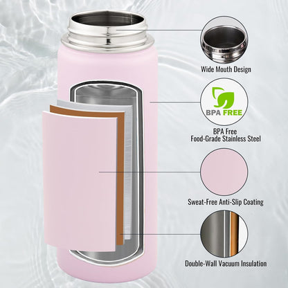 Fijinhom 24 oz Insulated Water Bottle with Handle, 304 Stainless Steel Water Bottles with Wide Mouth, Double Wall Vacuum Sports Water Bottle, BPA Free, Keep Cold and Hot, Black | with Handle