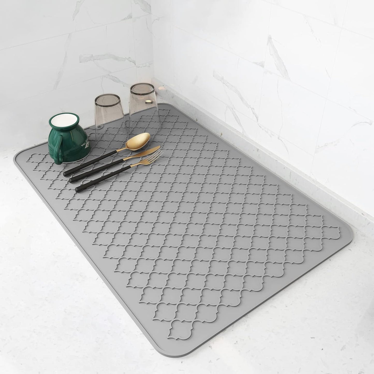 AMOAMI-Dish Drying Mats for Kitchen Counter-Silicone Dish Drying Mat-Kitchen Dish Drying Pad Heat Resistant Mat-Kitchen Gadgets Kitchen Accessories Kitchen Small Appliances(12" x 16", BLACK)