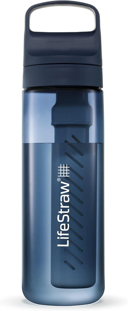 LifeStraw Go Series – BPA-Free Water Filter Bottle for Travel and Everyday use removes Bacteria, parasites and microplastics, Improves Taste, 22oz; Clear