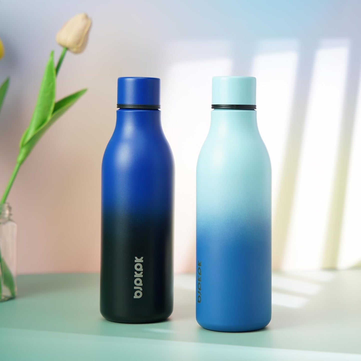 BJPKPK Insulated Water Bottles, 18 oz Stainless Steel Metal Water Bottle with Strap, BPA Free Leak Proof Jugs, Mugs, Flasks, Reusable Thermal Flasks for Sports & Travel, Black - Colors A