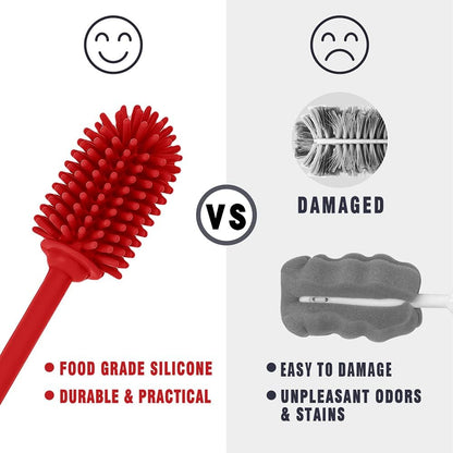 Silicone Bottle Cleaning Brush with Long Handle, 12.5" Water Bottle Cleaner for Baby Bottles, Hydro Flask, Sports Bottle, Vase, Glassware, Perfect for Smaller Diameter Bottle Openings (One Pack)