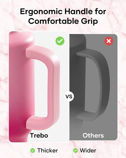 Trebo 40 oz Water Bottle Insulated Fit Car Cup Holder with Handle, Stainless Steel Water Bottles Tumbler with Spout Straw Lids, Double Wall Travel Reusable Flask, Leakproof Mug,Keep Cold &Hot,Black