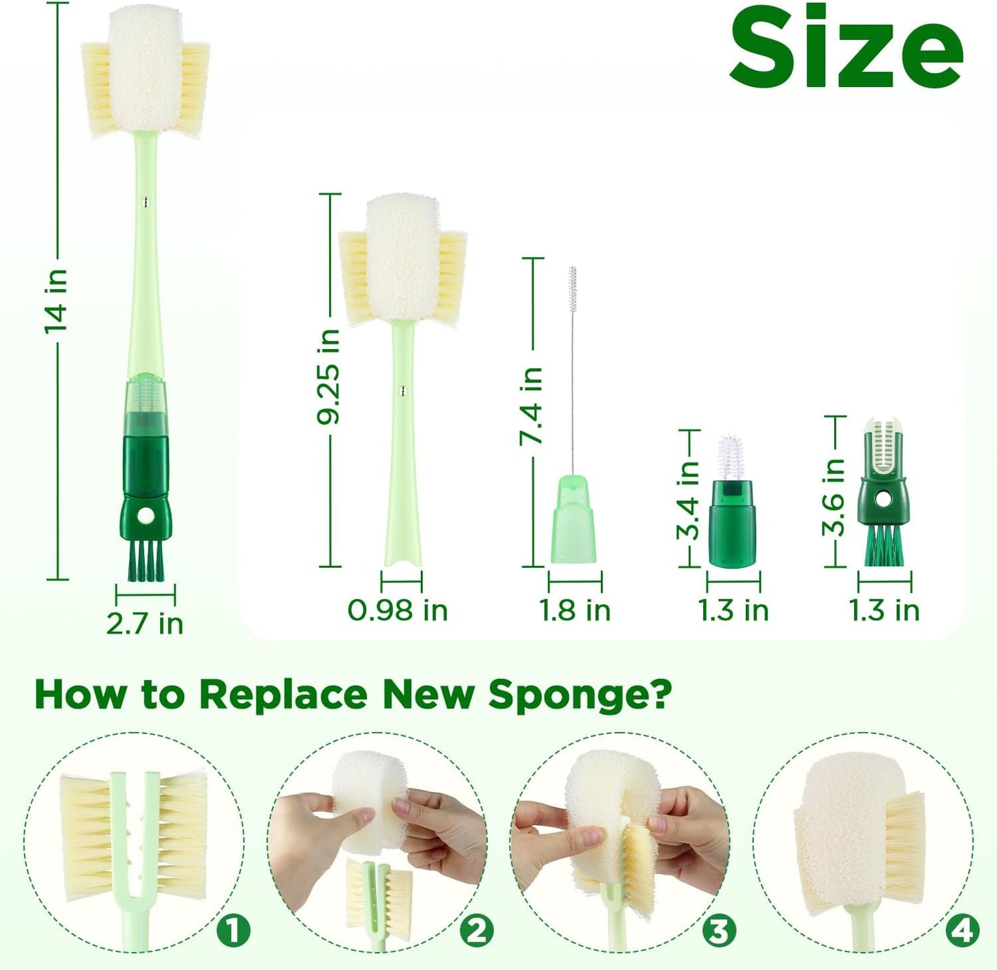 OUTXE 5 Pack Bottle Brush Set, 5-in-1 Water Bottle Cleaner Brush, 15"" Long Handle Bottle Cleaning Brush, 3 Straw Brush, Removable Nipple Brush, Detail Brush for Cup Lid Gap, WBBSBLB5