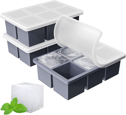 Large Ice Cube Tray for Whiskey: FDDBI Silicone Ice Cube Trays with Lid - 2Pack Big Square Old Fashioned Ice Cube Maker for Cocktail - 2inch Huge Cubed Ice Trays for Whisky
