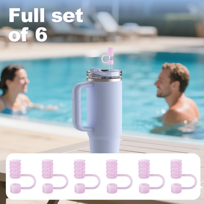 6Pcs 0.39in/10mm Silicone Straw Covers Cap Compatible with Stanley Cup 40 & 30 oz, Reusable Dust-Proof Straw Toppers for Tumbler with Handle, Starlight