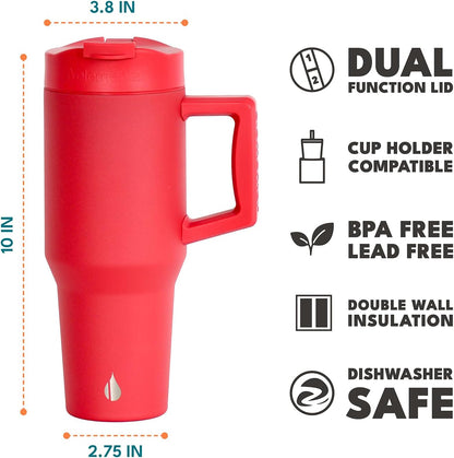 Elemental 32 oz 100% Leak Proof Tumbler with Handle & Straw - Stainless Steel Double Wall Insulated Tumbler for Hot and Cold Beverages - Travel Coffee Mug with Sip & Straw Lid - White - Colors A