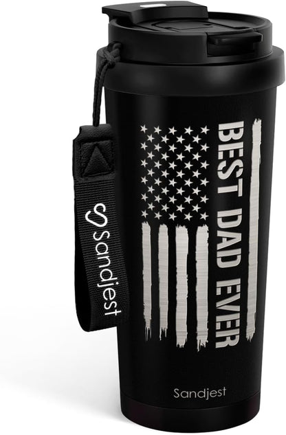 SANDJEST American Flag Tumbler - Stainless Steel 2-in-1 Lid Coffee Tumbler 18 oz, Patriotic Insulated Travel Mug Gift for Men Husband Dad, Birthday Christmas