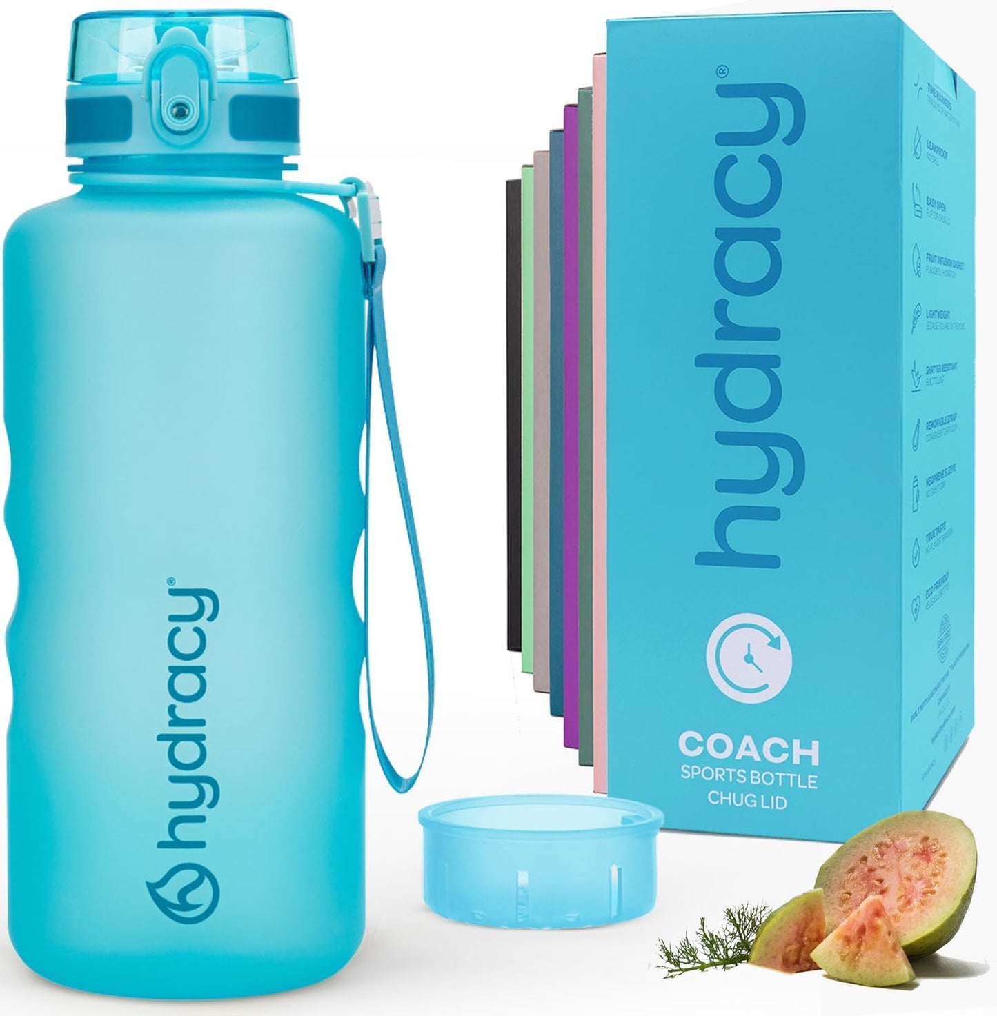 Hydracy Water Bottle with Time Marker -Large BPA Free Water Bottle & No Sweat Sleeve -Leak Proof Gym Bottle with Times to Drink - Ideal for Fitness Sports & Outdoors