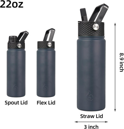 BJPKPK Insulated Water Bottles with Straw Lid, 40oz Stainless Steel Water Bottles with 3 Lids, BPA Free Leakproof Thermo, Tumblers, Cups for Sports, Gym- Midnight - Colors A