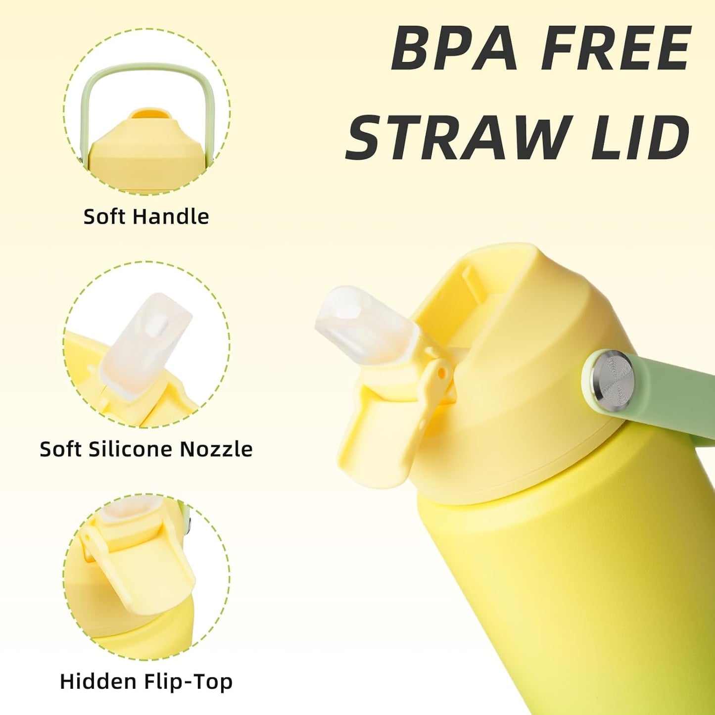 BJPKPK Insulated Water Bottle with Straw Lid, 18oz Thermo Water Bottles with Soft Nozzle, Flex Handle & Non-slip Boot, BPA Free Leak Proof Stainless Steel Metal Thermo, Tumblers, Cups,Sea Salt