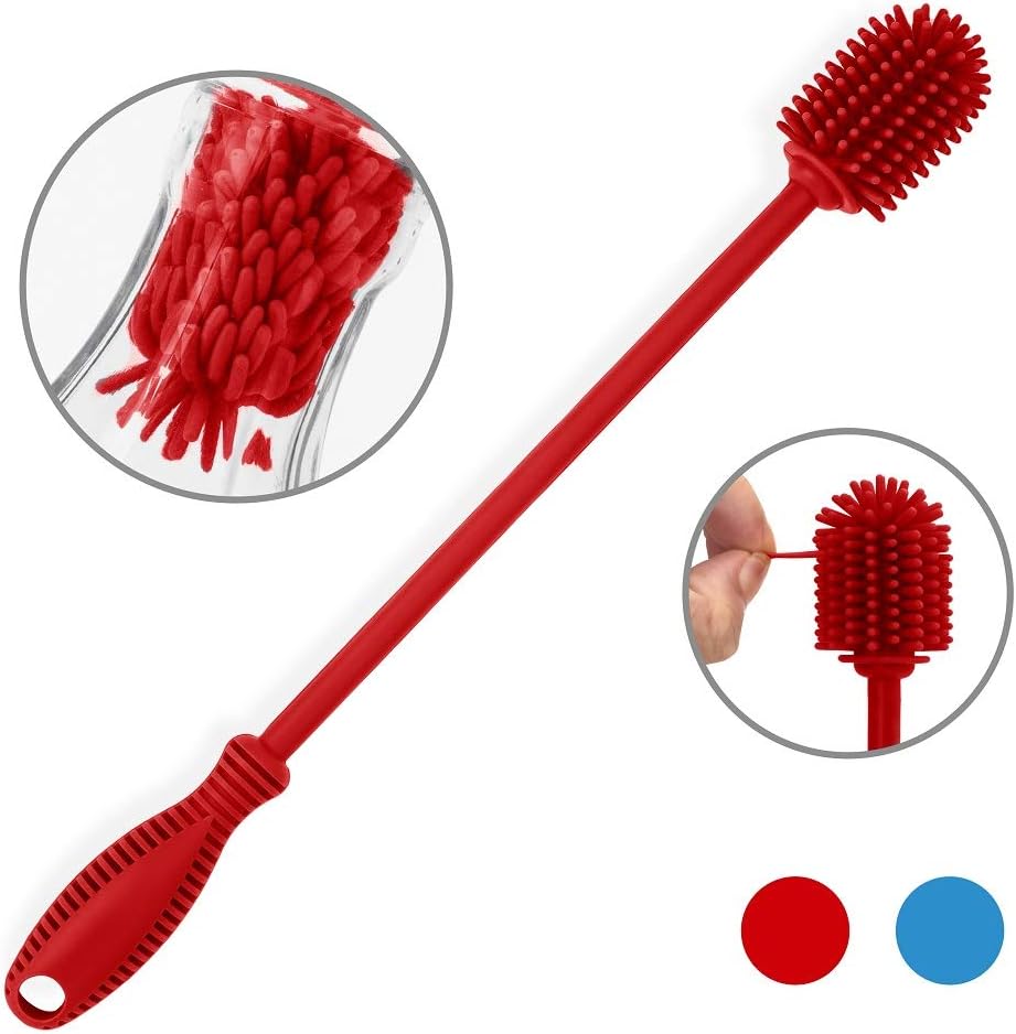 Silicone Bottle Cleaning Brush with Long Handle, 12.5" Water Bottle Cleaner for Baby Bottles, Hydro Flask, Sports Bottle, Vase, Glassware, Perfect for Smaller Diameter Bottle Openings (One Pack)