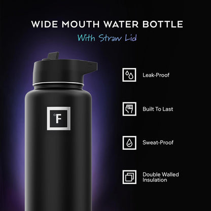 IRON °FLASK Camping & Hiking Hydration Flask with Straw, Wide Mouth Insulated Stainless Steel Sports Water Bottle - 22 oz Aurora