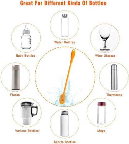 Silicone Bottle Cleaning Brush with Long Handle, 12.5" Water Bottle Cleaner for Baby Bottles, Hydro Flask, Sports Bottle, Vase, Glassware, Perfect for Smaller Diameter Bottle Openings (One Pack)