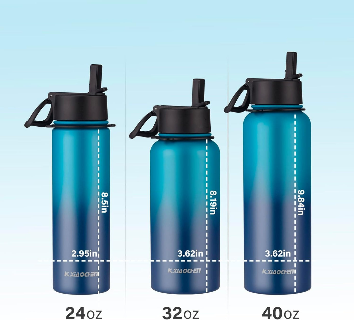 KXIAOCHEN Insulated Water Bottle With Strap, Cold For 48 Hrs Leak Proof, Triple Wall Stainless Steel Sports Water Bottle With Straw And Spout Lid For Gym Hiking Travel