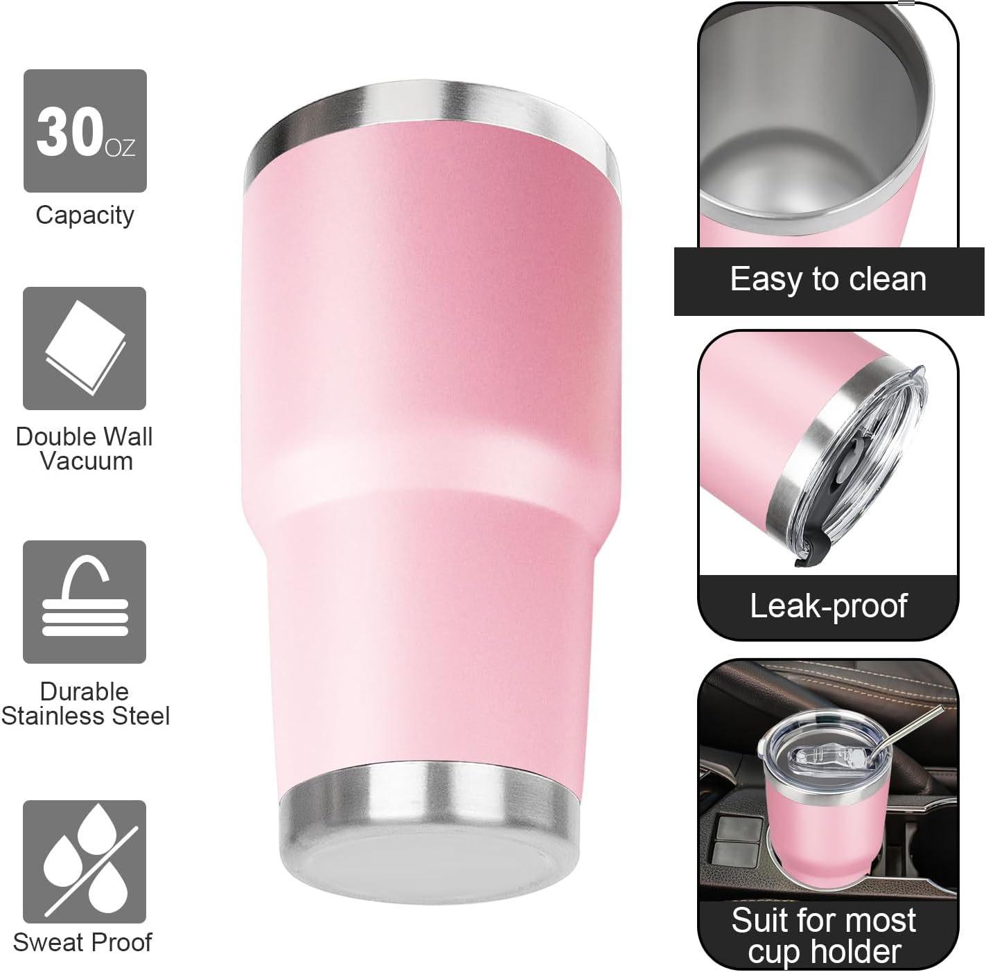 20oz Tumbler with Lid and Straw Double Wall Powder Coated Vacuum Insulated Coffee Tumbler Stainless Steel Insulated Travel Coffee Mug Spill-Proof Thermal Cup for Hot and Cold Beverage,Black