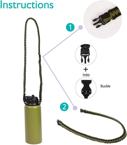 Wongeto Paracord Handle Carrier Holder with Shoulder Strap,Compatible with Hydro Flask Wide Mouth Water Bottles