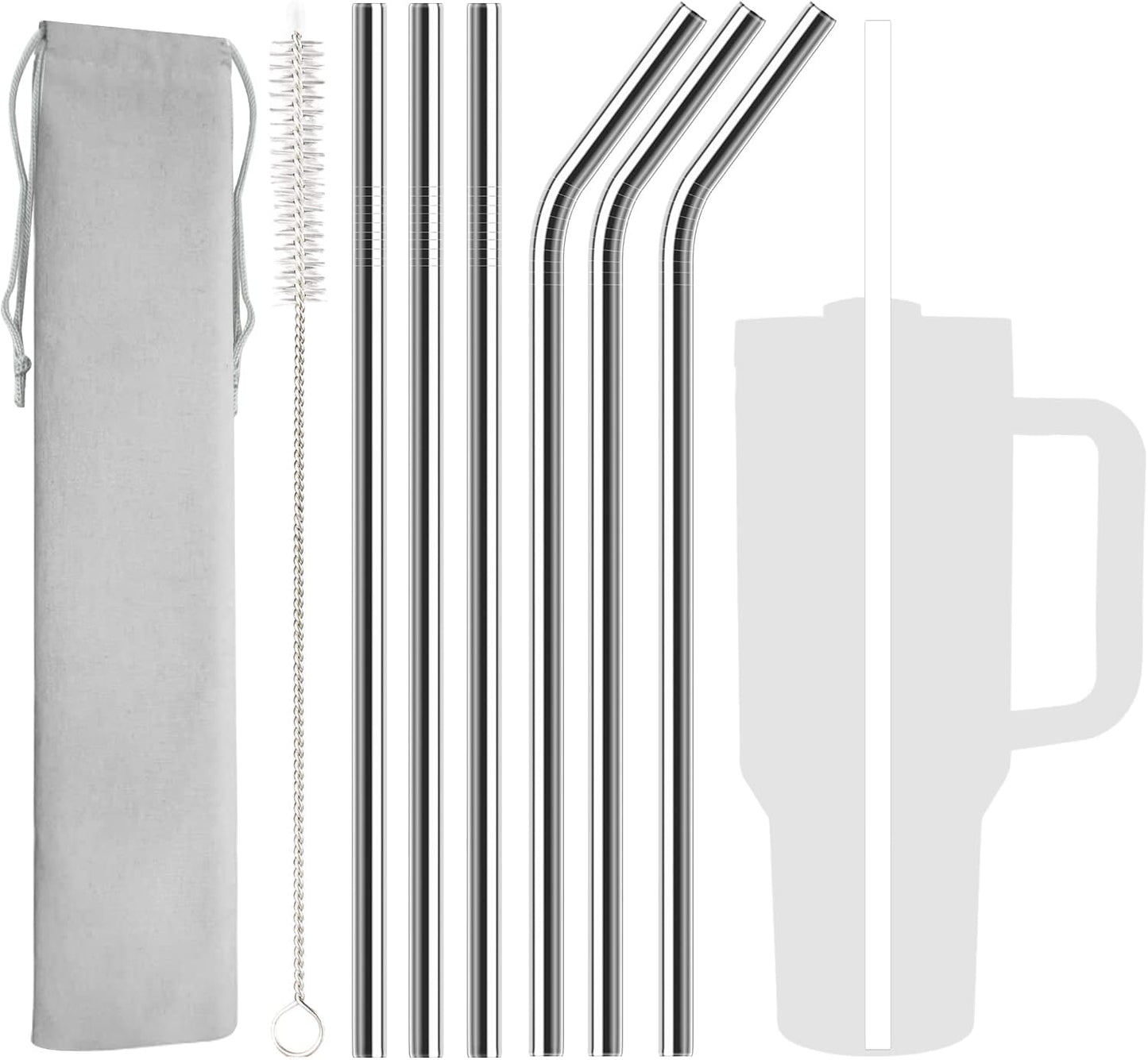 6 Pack Stainless Steel Straw Replacement 40 oz for Stanley Adventure Travel Tumbler, Reusable Straws with Cleaning Brush Compatible with Stanley 40oz Cup Tumbler