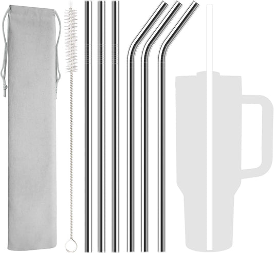 6 Pack Stainless Steel Straw Replacement 40 oz for Stanley Adventure Travel Tumbler, Reusable Straws with Cleaning Brush Compatible with Stanley 40oz Cup Tumbler