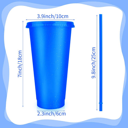 Hxezoc 16-Piece Reusable Cups with Lids and Straws, 24 oz Glitter Plastic Tumbler Iced Coffee Cups Travel Mug Cup for Smoothie Juices Beach or Bachelor Party (Black)